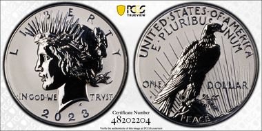 2023-S $1 Peace Dollar Rev PR Two-Coin Reverse Proof Set PR70