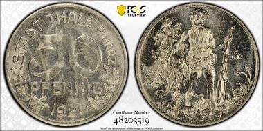 1921 50 Pfg Funck-537.7B Thale MS63