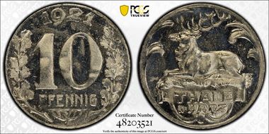 1921 10 Pfg Funck-537.5B Thale MS64