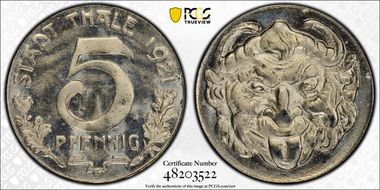 1921 5 Pfg Funck-537.4B Thale MS65