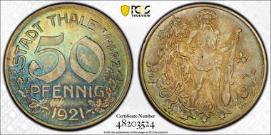 1921 50 Pfg Funck-537.7B Thale Ag MS65