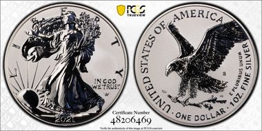 2021-S $1 Silver Eagle Rev PR - Type 2 Designer Edition - First Strike PR70