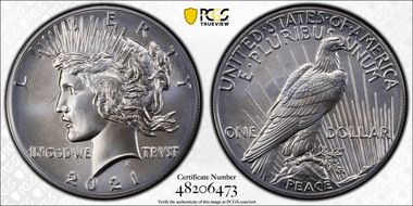 2021 $1 Peace Dollar 100th Anniversary First Strike MS69