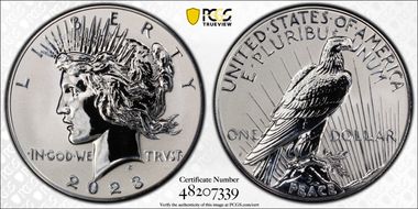 2023-S $1 Peace Dollar Rev PR Two-Coin Reverse Proof Set First Strike PR70
