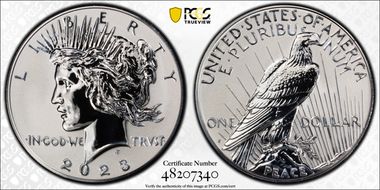 2023-S $1 Peace Dollar Rev PR Two-Coin Reverse Proof Set First Strike PR69