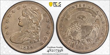 1834 50C Small Date, Small Letters XF45