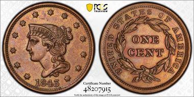 1843 1C Petite Head, Small Letters AU50BN
