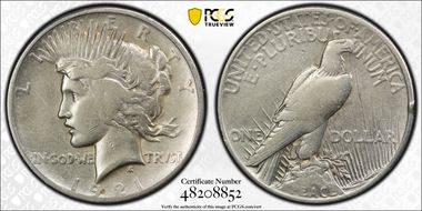 1921 $1 High Relief, Peace N1