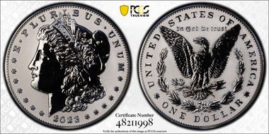 2023-S $1 Morgan Dollar Rev PR  Two-Coin Reverse Proof Set First Strike PR69