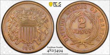 1864 2C Large Motto MS63BN