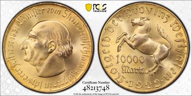 1923 10K Mk Jaeger-N20b Notgeld MS65