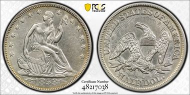 1853 50C Arrows and Rays AU50