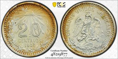 1907-M 20C Curved 7 KM-435  Ag N1