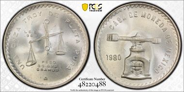 1980-Mo Onza KM-M49b.5  Ag MS66