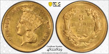 1874 $3 AU58