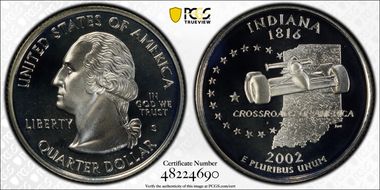 2002-S 25C Indiana Silver PR68DCAM