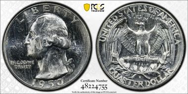 1950-S 25C MS65+ PL