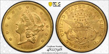 1866 $20 Motto MS62