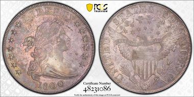 1800 $1 Wide Date, Low 8 AU58