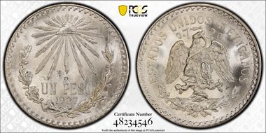 1927-M Peso KM-455  Ag MS65