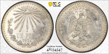 1934-M Peso KM-455  Ag MS66