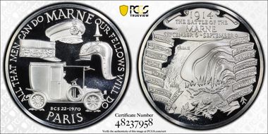 1970-FM Medal Battle of the Marne Ag BCS 22nd Issue PR69DCAM