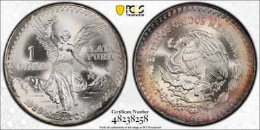 1989-Mo Onza Libertad Ag w/o Dot 999 MS68