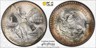 1989-Mo Onza Libertad Ag w/o Dot 999 MS67