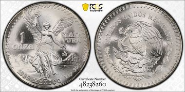 1989-Mo Onza Libertad Ag w/o Dot 999 MS68
