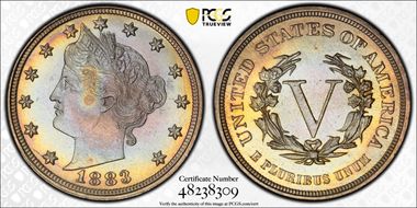 1883 5C No CENTS MS65