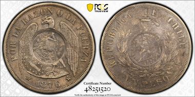 1894 Peso KM-216 C/S on 1876-So Peso AU58
