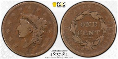 1837 1C N-12, Hidden "E" VG10BN