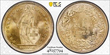 1929 B 1/2 Fr KM-23 MS67