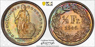 1946 B 1/2 Fr MS67