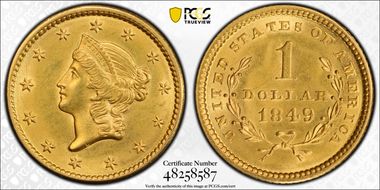 1849 G$1 D-4, Open Wreath, Close Stars N1