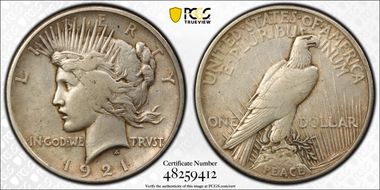 1921 $1 High Relief, Peace XF40