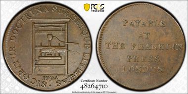 1794 Tkn 1/2P Franklin Press AU55BN