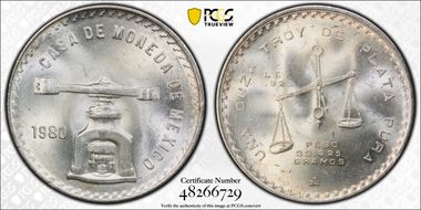 1980-Mo Onza KM-M49b.5  Ag MS65