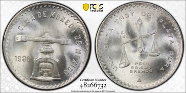 1980/9-Mo Onza KM-M49b.5  Ag MS66