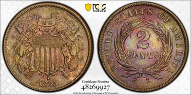 1865 2C Fancy 5 MS63BN