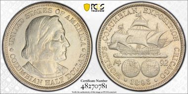 1893 50C Columbian AU50