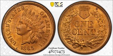 1865 1C Plain 5 MS64RD