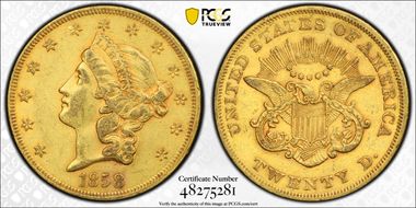 1858 $20 AU50