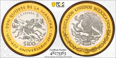 2005-Mo 100 P 400th Ann Don Quijote KM-705  Ag / AlBr PL69