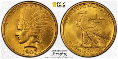 1907 $10 Indian MS63