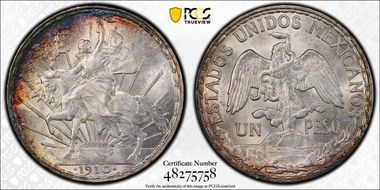 1910 Peso Caballito KM-453  Ag MS62