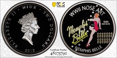 2012 $2 Memphis Belle WWII Nose Art Colorized PR69DCAM