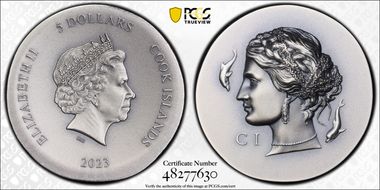 2023 $5 Arethusa Ag Antique Finish Ultra High Relief MS70