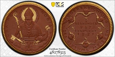 1921 Medal Scheuch-798d Meissen Brown Porcelain MS66