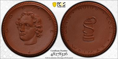 nd(1921) Medal Scheuch-2279a Var w/o Swords Weimar, Brown Porcelain MS66